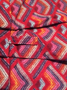 A close-up of the fabric, with my belt loops and pleats.
